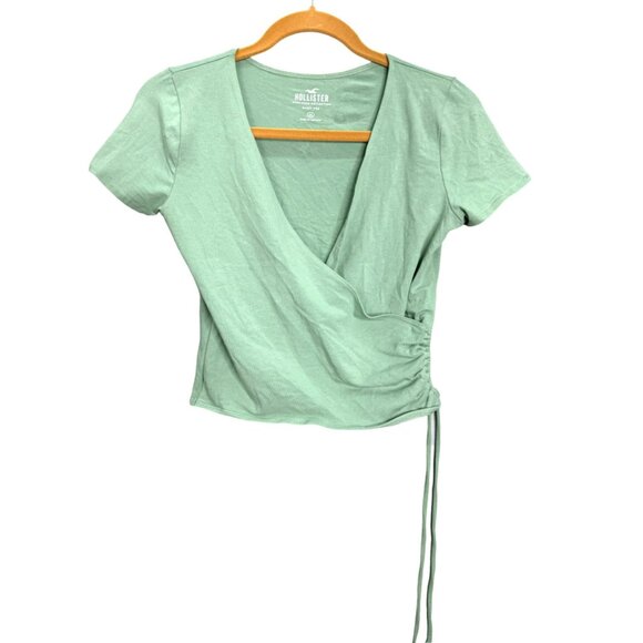 Hollister Must-Have Collection Baby Tee Jr Women’s Sz M Green Ruched Side Top - Picture 1 of 6